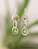 Sterling Silver Hammered Hoop Chain Earrings with Small Gemstones