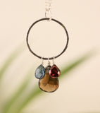 Sterling Silver Hammered Hoop Pendant with whiskey quartz