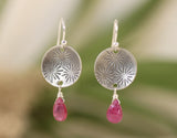 Sterling Silver Burst Stamped Earrings with Gemstones