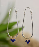 Elongated Silver Hoops with lapis