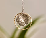 Mixed Metal Hammered Hoop and Disc Pendant