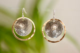 Mixed Metal Hammered Hoop and Disc Earrings
