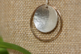 Mixed Metal Hammered Hoop and Disc Pendant