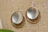 Mixed Metal Hammered Hoop and Disc Earrings