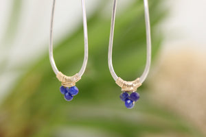 Elongated hammered Hoops  with Lapis