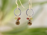 Mixed metal hoop earring with whiskey quartz