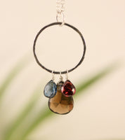 Sterling Silver Hammered Hoop Pendant with whiskey Quartz