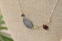 Mixed Metal Stamped Leaf and Gemstone Necklace