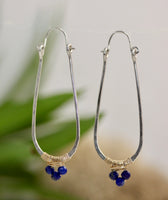 Elongated Silver Hoops with lapis