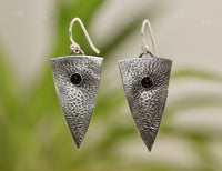 Crackle Textured Triangle Earrings With Black Onyx